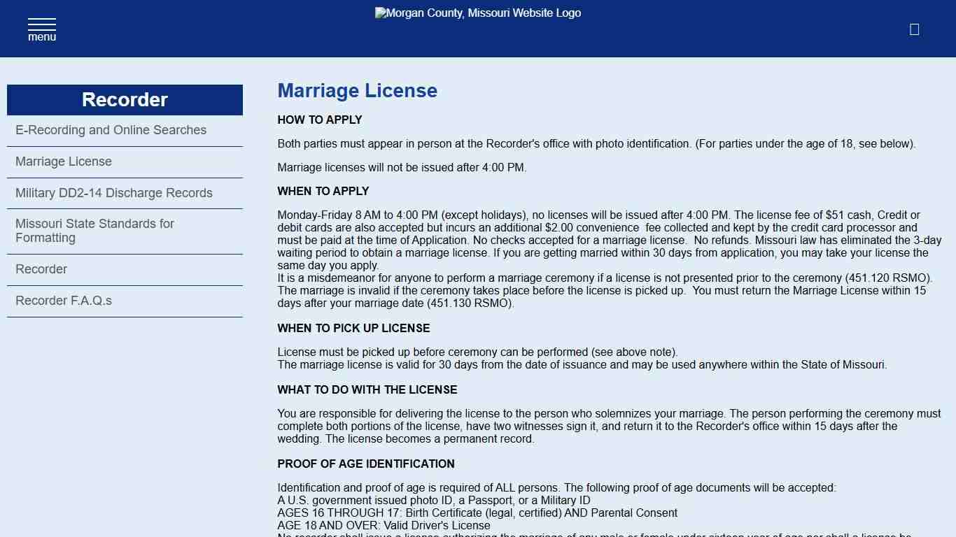 Marriage License Morgan County, Missouri